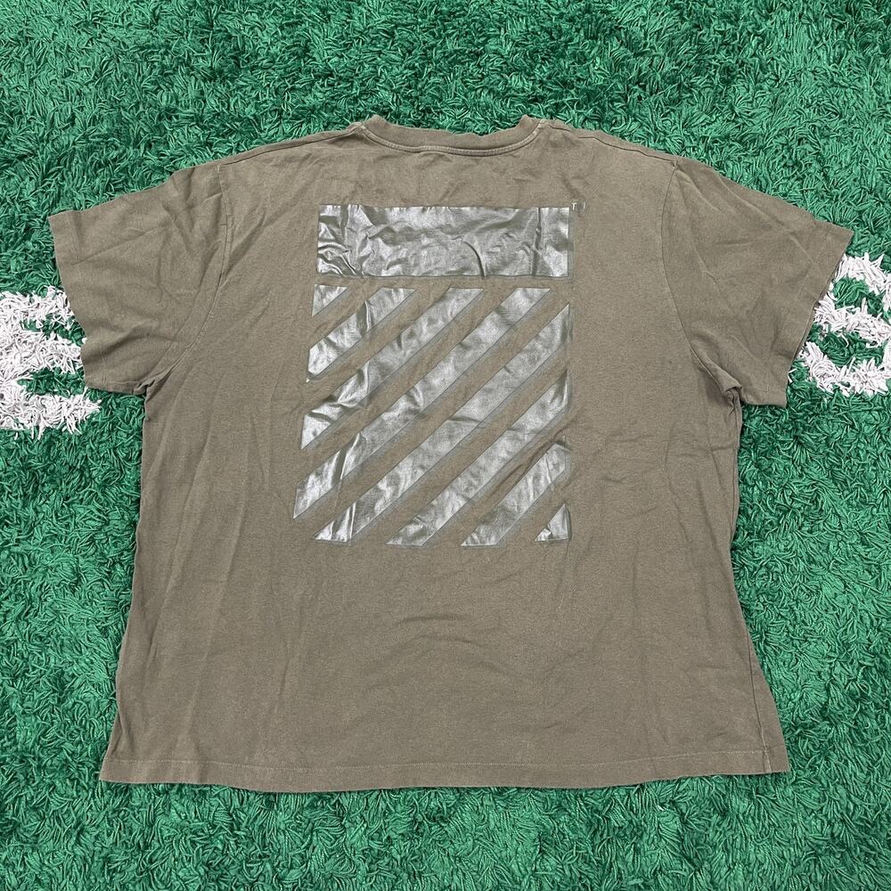 Off-White Olive Green Diagonal Logo Short Sleeve Tee